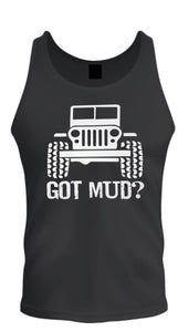 jeep t-shirt /// white jeep tee got mud / 4x4 / off road s -2xl black tank top