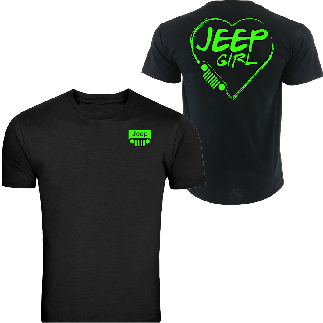 neon green jeep girl heart t-shirt  4x4 /// off road s to 5xl tee