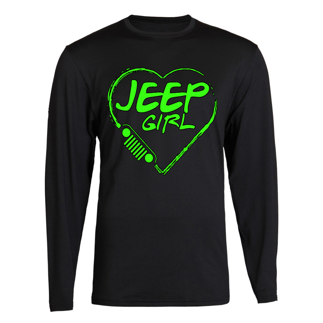 neon green jeep girl heart tee unisex t-shirt long sleeve