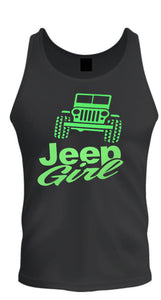 neon green jeep girl 4x4 /// off road s -2xl black tank top