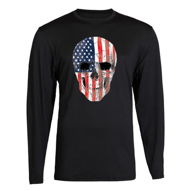 american skull tee patriotic merica usa pride flag front long sleeve tee