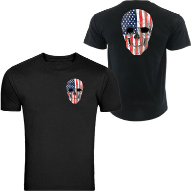 american skull t-shirt tee patriotic merica usa pride flag front & backtee
