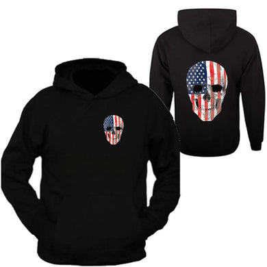 american skull hoodie tee patriotic merica usa pride flag front & back