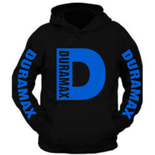 Load image into Gallery viewer, duramax blue big design color black hoodie hooded sweatshirt
