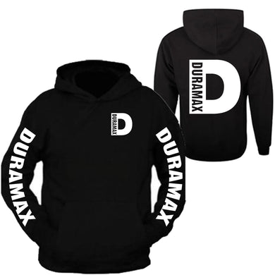 duramax white pocket design color black hoodie hooded sweatshirt front & back
