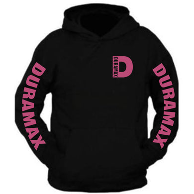 pink duramax pocket design color black hoodie hooded sweatshirt front the back is plain