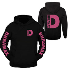 Load image into Gallery viewer, duramax pink pocket design color black hoodie hooded sweatshirt front &amp; back