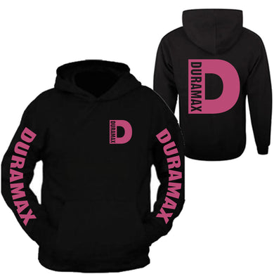 duramax pink pocket design color black hoodie hooded sweatshirt front & back