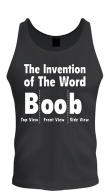 the invention of the word boob black tee tank top s-2xl