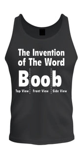 the invention of the word boob black tee tank top s-2xl