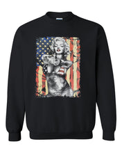 Load image into Gallery viewer, marilyn monroe usa flag sweatshirt unisex black crewneck sweatshirt tee