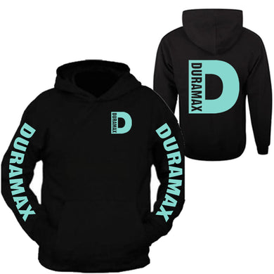 duramax mint pocket design color black hoodie hooded sweatshirt front & back