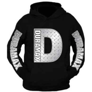 duramax silver metal chrome big design color black hoodie hooded sweatshirt