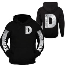 Load image into Gallery viewer, duramax silver metal chrome pocket design color black hoodie hooded sweatshirt front &amp; back