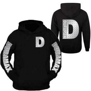 duramax hoodie sweatshirt all sizes all colors front and back silver metal chrome