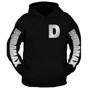 duramax silver metal chrome pocket design color black hoodie hooded sweatshirt