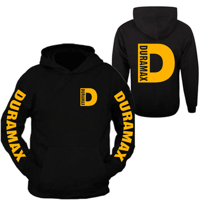 duramax yellow pocket design color black hoodie hooded sweatshirt front & back