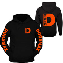 Load image into Gallery viewer, duramax hoodie sweatshirt all sizes all colors front and back orange