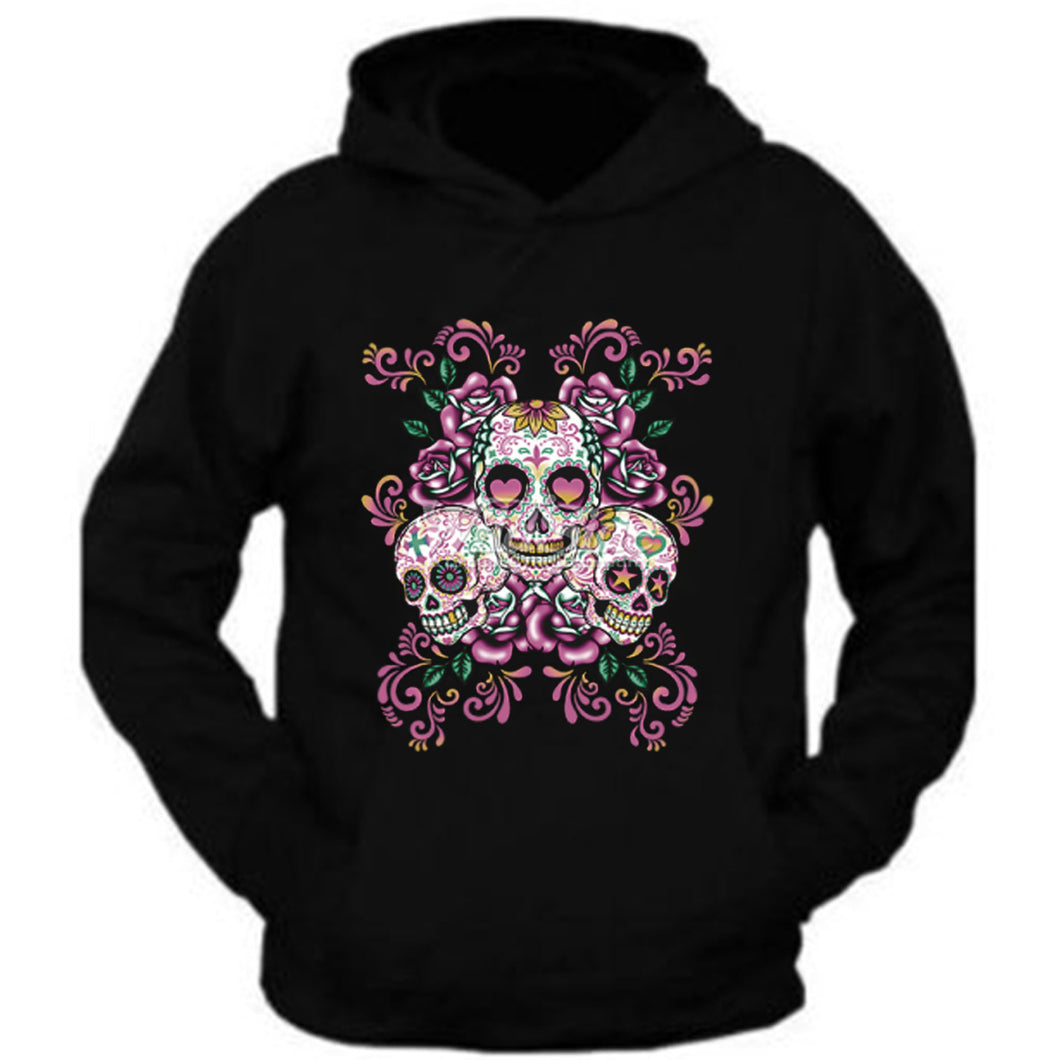 3 sugar skull roses eyes day of the dead hoodie mexican gothic los muertos tee