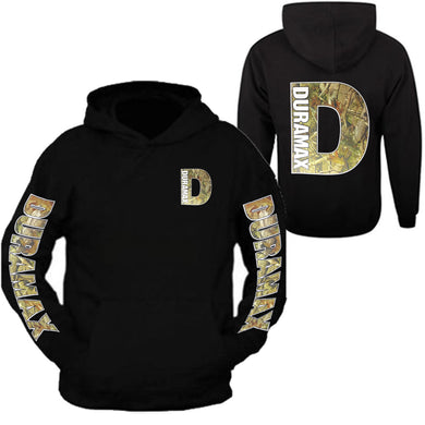 duramax camo pocket design color black hoodie hooded sweatshirt front & back s-5xl