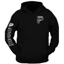 Load image into Gallery viewer, power stroke skull pocket design color black hoodie hooded sweatshirt