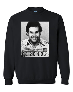 pablo escobar smiling mug shot adult mens pablo escobar plug tee plata o plomo unisex crewneck sweatshirt tee