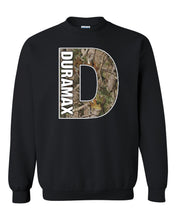 Load image into Gallery viewer, duramax camo big design color camouflage unisex black crewneck sweatshirt tee