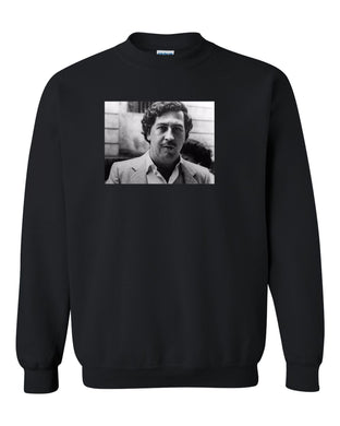 pablo escobar smiling mug shot pablo escobar plug tee plata o plomo columbian drug lord medellin unisex black crewneck sweatshirt tee