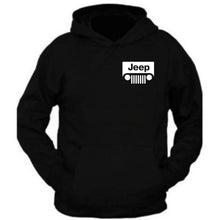 Load image into Gallery viewer, jeep distressed logo on a black tee wrangler sahara grand cherokee renegade sweatshirt  hoodie