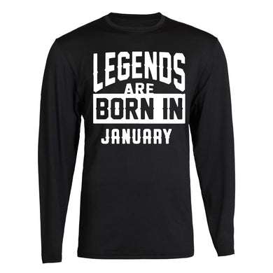 legends are born in month age birthday month gift joke humour student college casual t-shirt mens unisex long sleeve