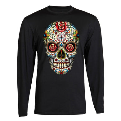 sugar skull roses eyes day of the dead mexican gothic los muertos tee long sleeve tee