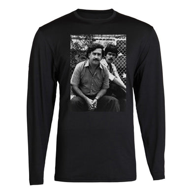 pablo escobar smiling mug shot adult mens pablo escobar plug tee plata o plomo columbian drug lord medellin long sleeve tee