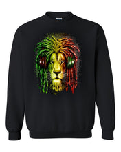 Load image into Gallery viewer, bob marley smoking joint rasta one love lion zion unisex black crewneck sweatshirt tee