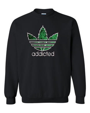 addicted weed leaf crewneck sweatshirt tee