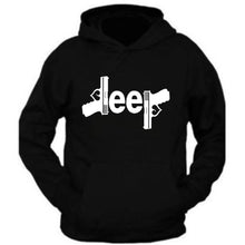 Load image into Gallery viewer, white jeep gun hooded black sweatshirt 4x4 /// off road