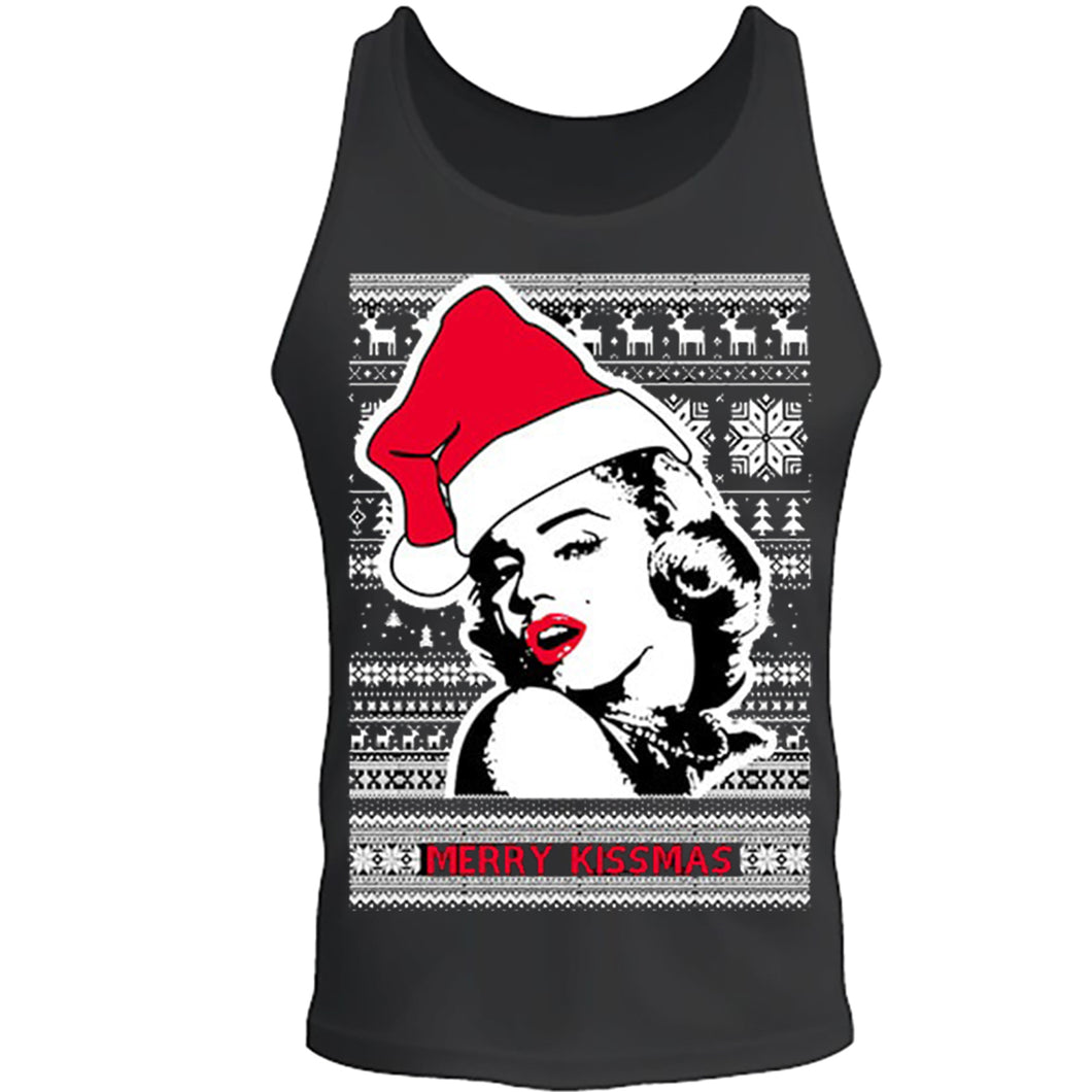 merry kissmas marilyn monroe christmas tee unisex s -2xl black tank top